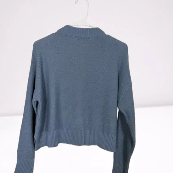 Quince 100% Organic Cotton Cropped Cardigan Size S Blue-Gray - Picture 4 of 8
